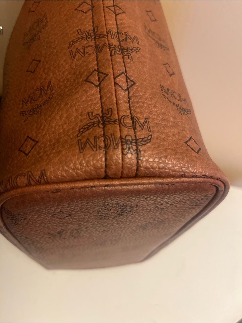MCM Cognac Visetos Tote with Blue and Orange Stripe - Picture 5 of 12